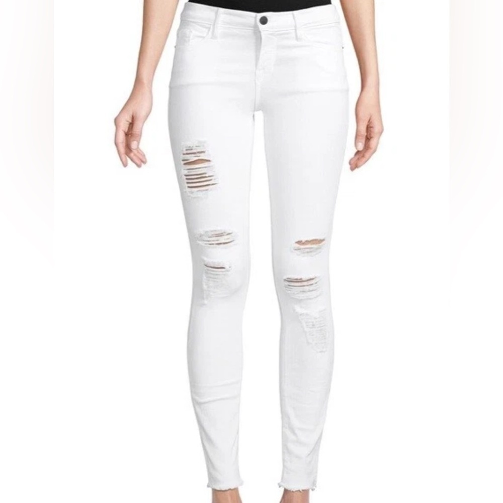FRAME Denim Le High Skinny Jefferson White Distressed Ripped Jeans Size 26 EUC